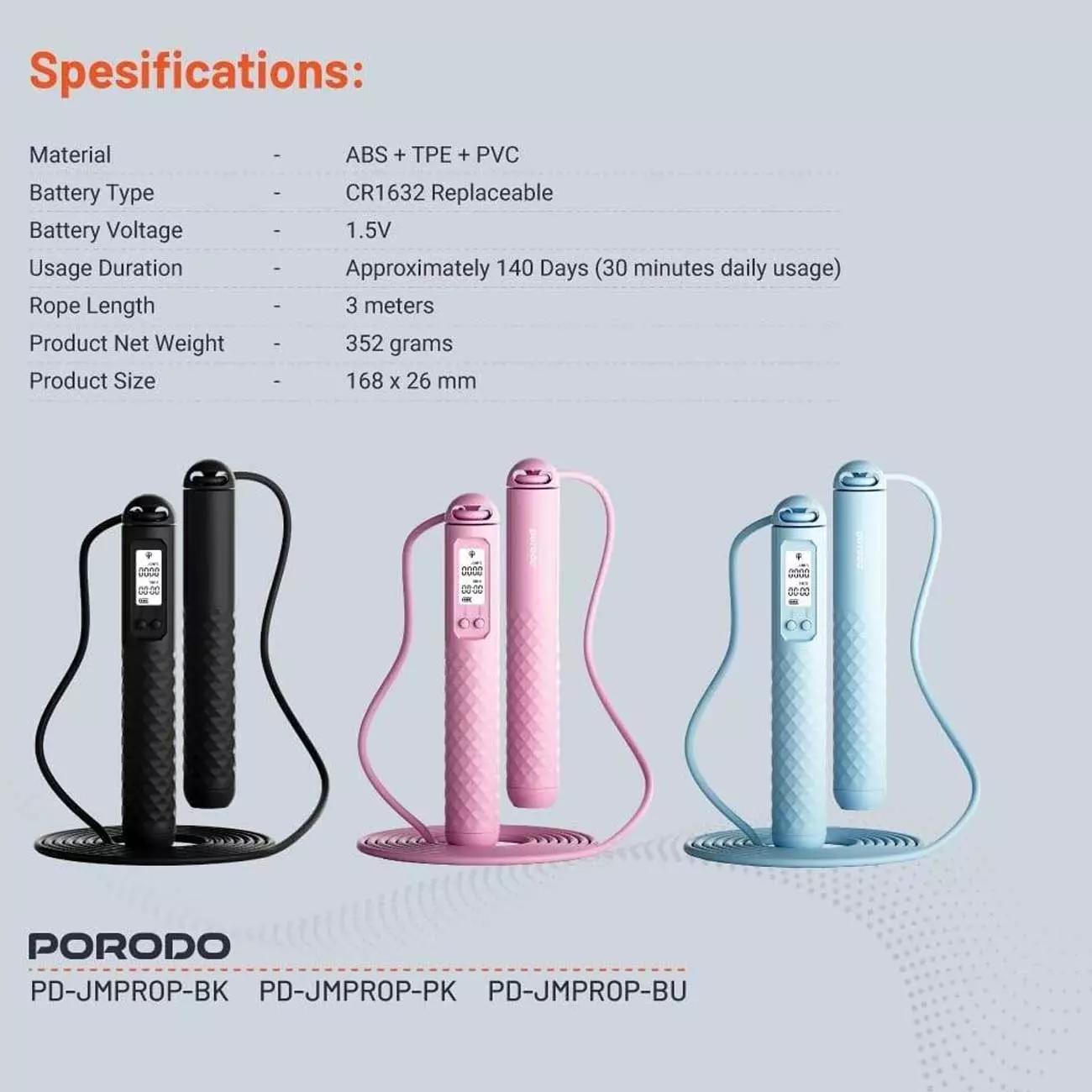 فروشگاه آنلاین نخلینو   - طناب ورزشی هوشمند پرودو Smart Skipping Rope مدل: PD-JMPROP