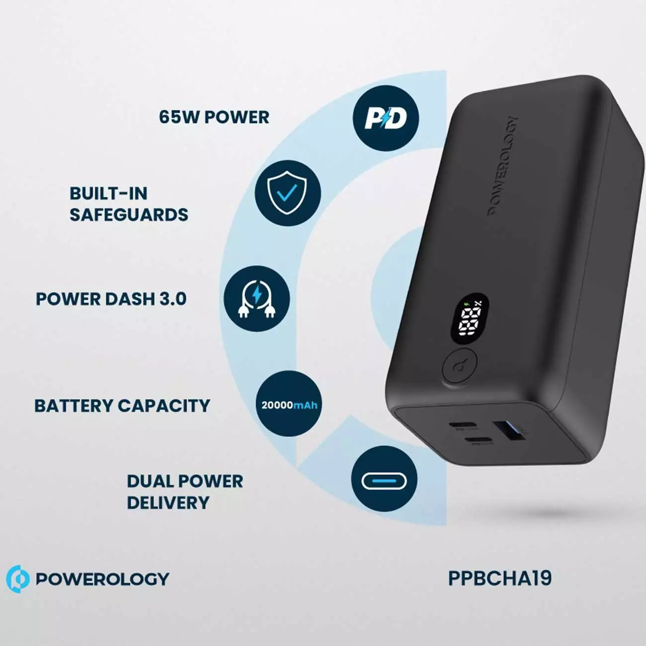 فروشگاه آنلاین نخلینو   - پاوربانک 20000 میلی آمپر پاورولوژی Powerology 20000mAh 65W Onyx Power Bank 