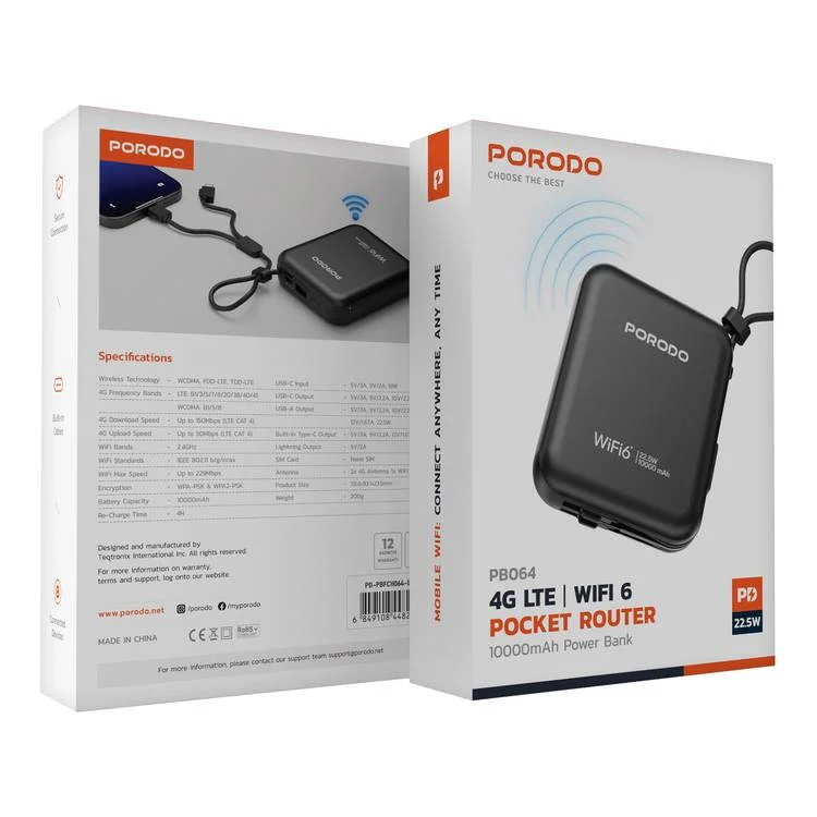 فروشگاه آنلاین نخلینو   - پاوربانک 10000mAhو مودم جیبی LTE پرودو مدل Pocket Router
