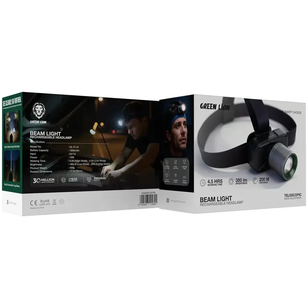 چراغ پیشانی شارژی گرین لاین Beam Light مدل GNBMRLMPBK