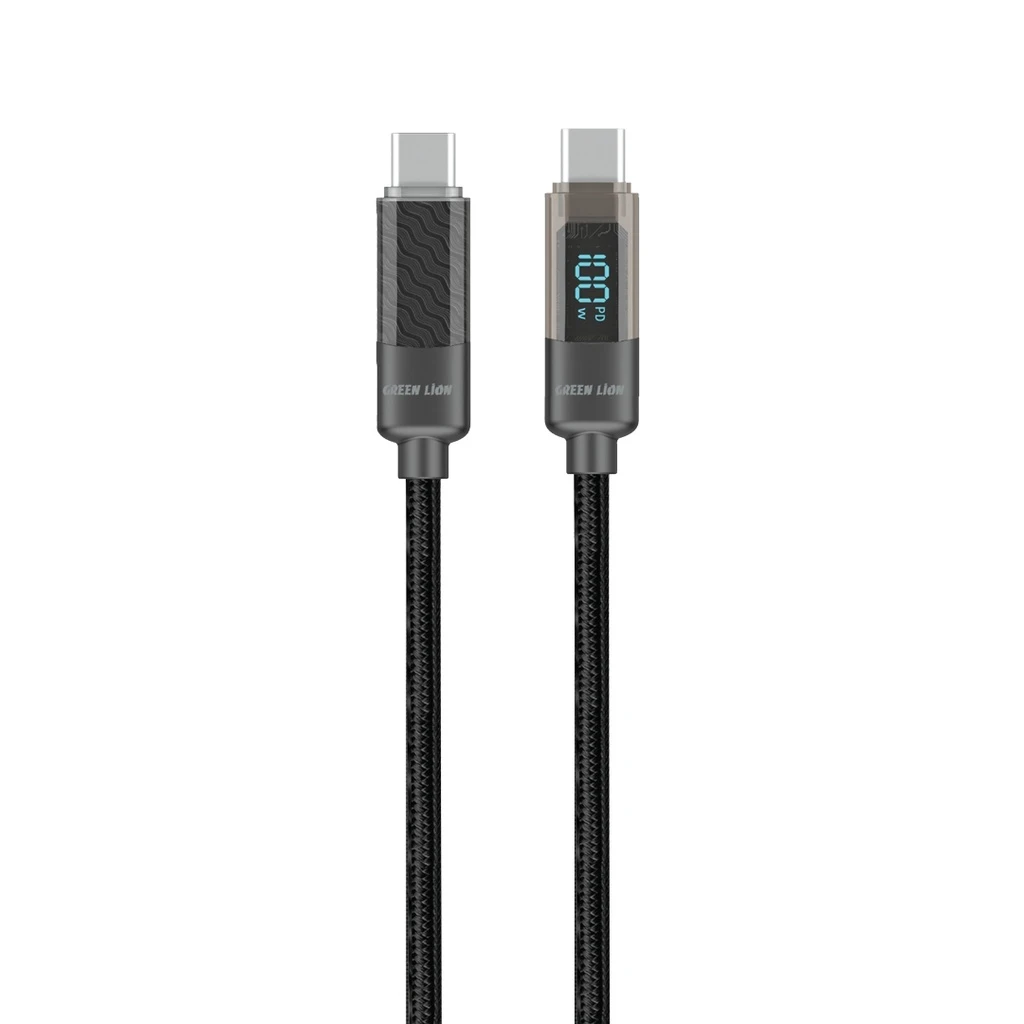 کابل شارژ USB-C به USB-C نمایشگردار گرین لاین مدل Digital Display توان ۱۰۰ وات طول ۱ متر