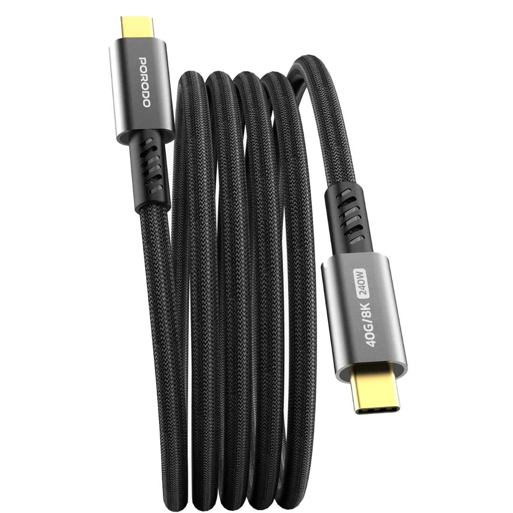 کابل USB4 تاندربولت USB-C به USB-C پرودو مدل PD-WCC240W-BK توان ۲۴۰ وات، سرعت ۴۰Gbps و طول ۱.۸ متر