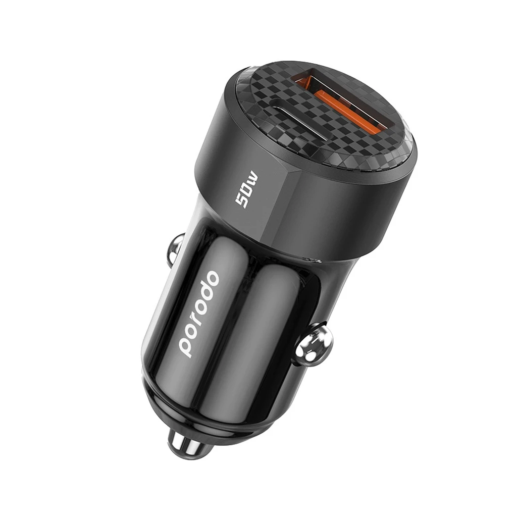 شارژر فندکی دو پورت ۵۰ وات پرودو مدل PD-CC50W-BK با خروجی USB-C PD و USB-A QC