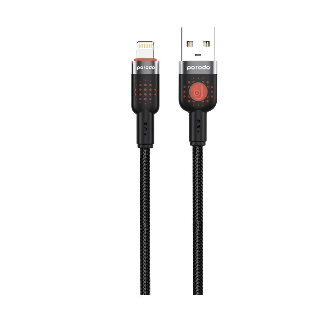کابل شارژ USB-A به لایتنینگ بافته‌شده پرودو مدل PD-CBL0013-BK طول ۱.۲ متر