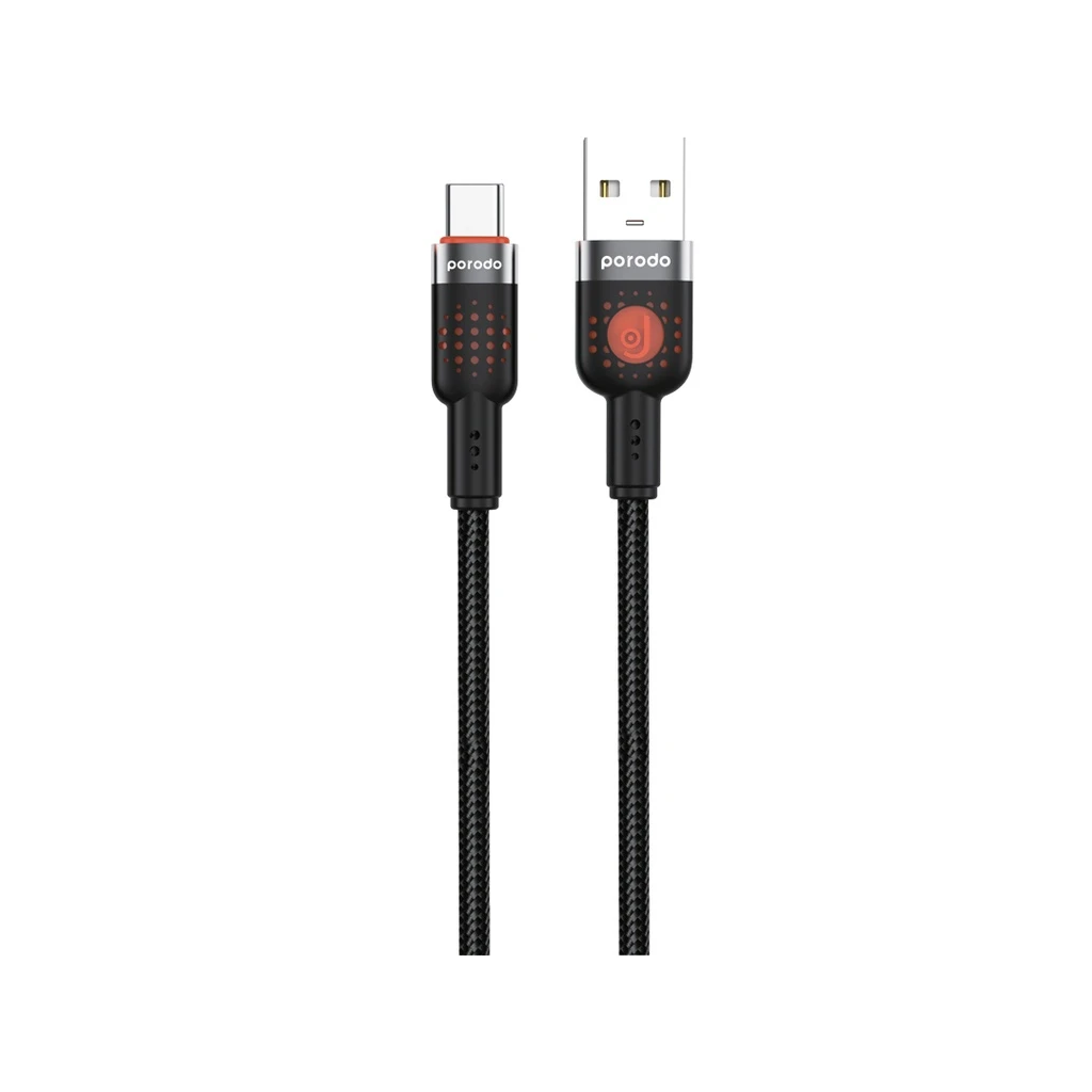 کابل شارژ USB-A به USB-C بافته‌شده پرودو مدل PD-CBL0012-BK طول ۱.۲ متر