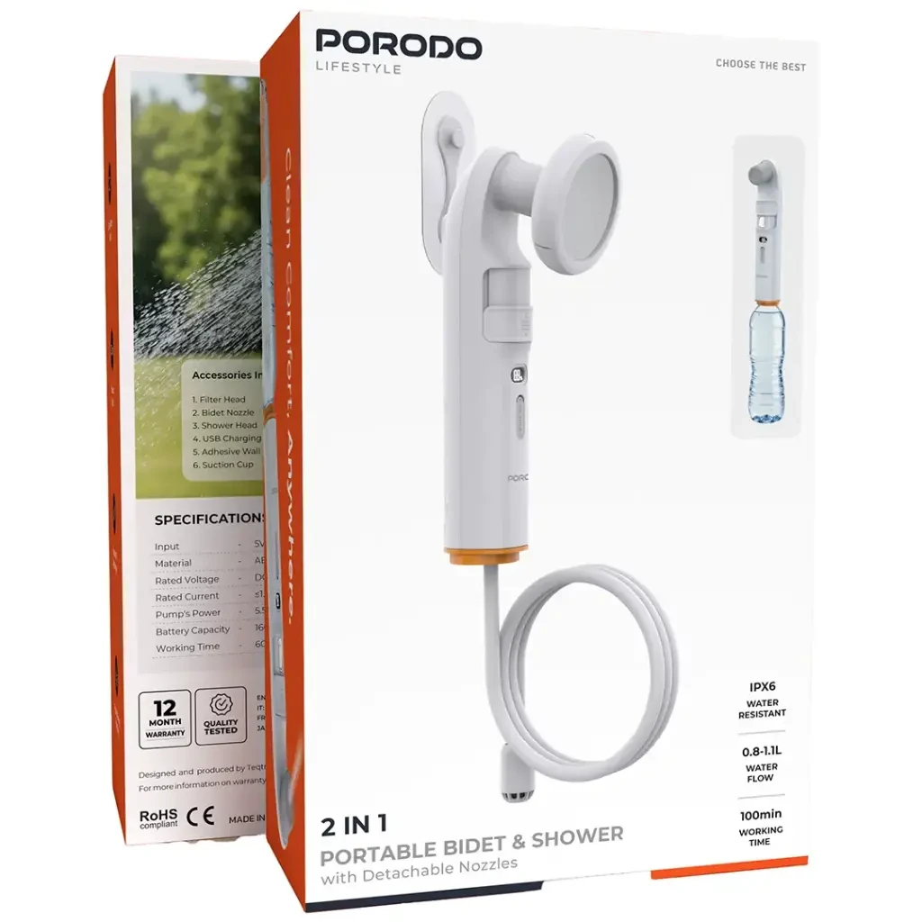 دوش و بیده همراه پرودو لایف‌استایل مدل 2-In-1 Portable Bidet & Shower PDLFSTPB55WH رنگ سفید